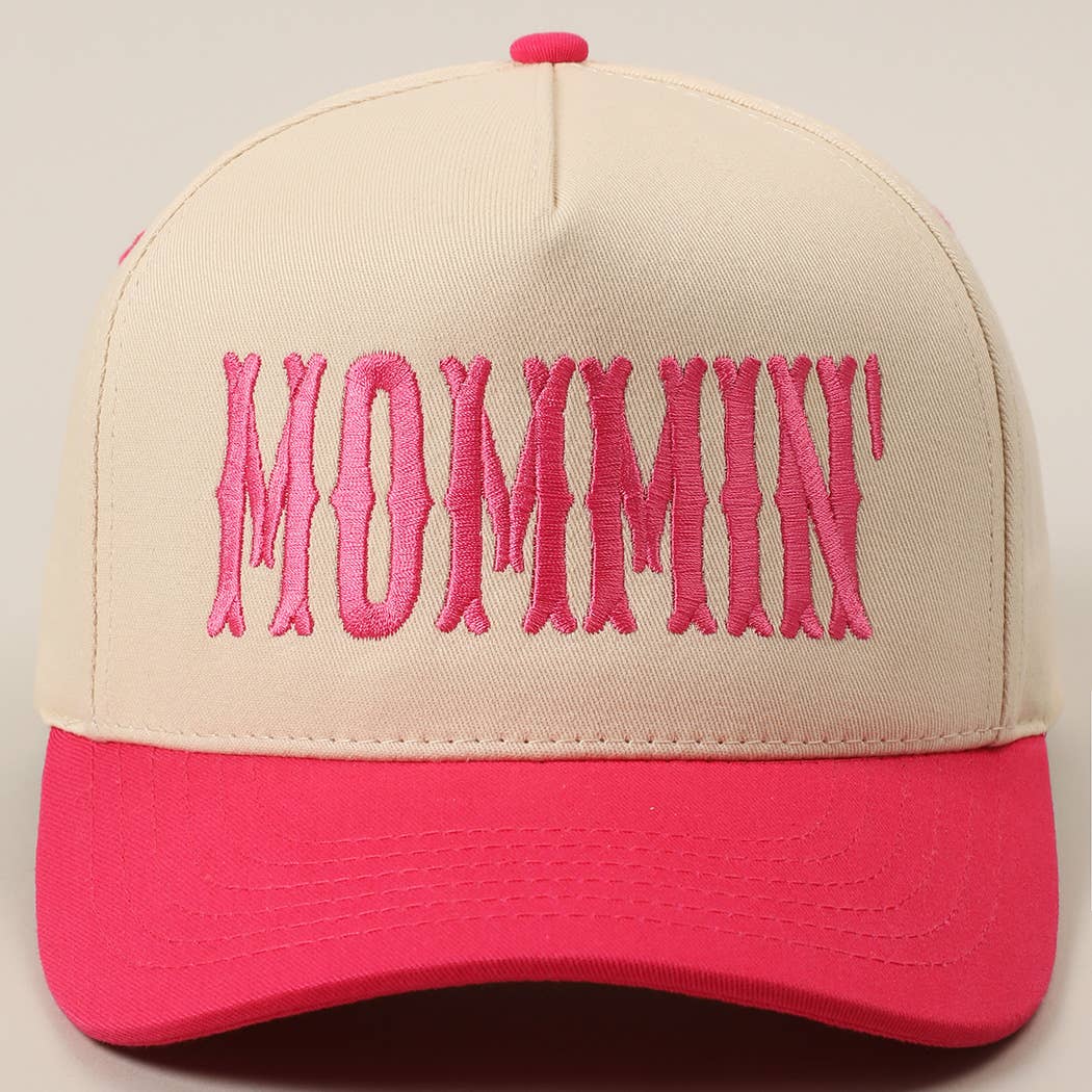 MOMMIN' Letter Embroidery Two-Tone Trucker Hat: Black