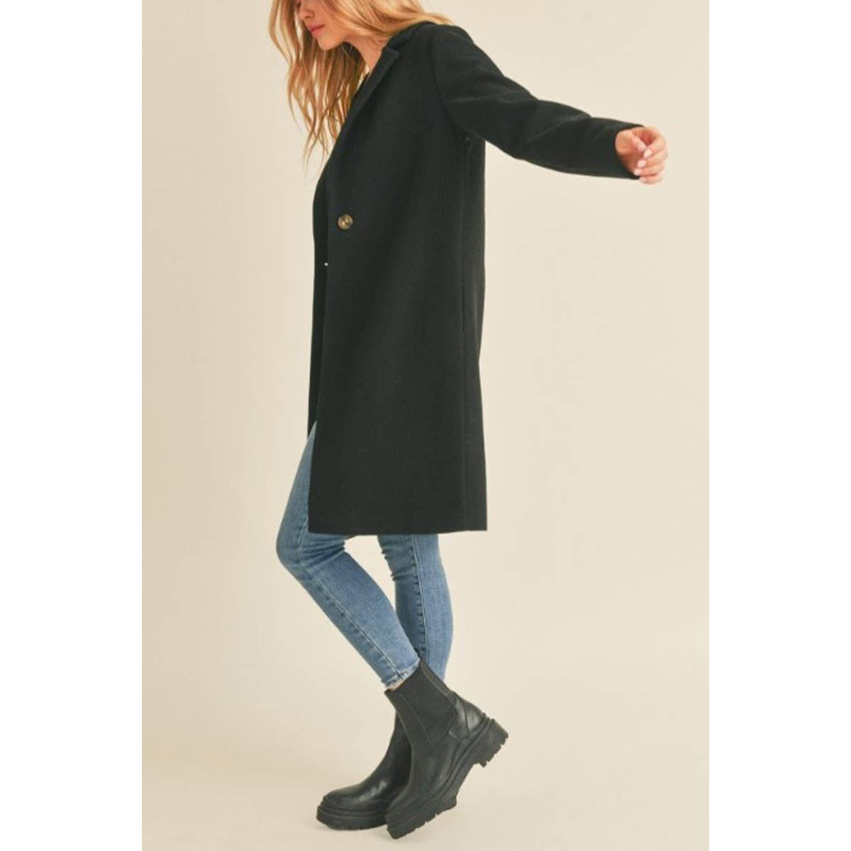 FAUX WOOL LONG COAT BLACK