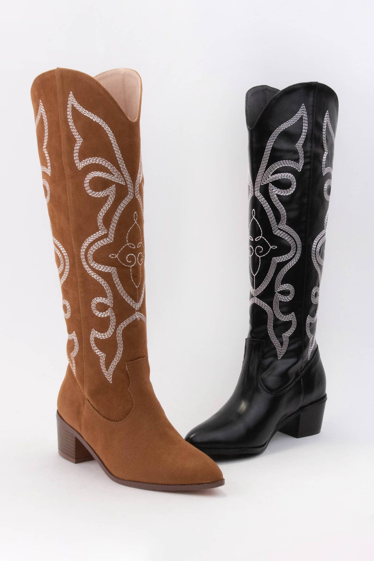 MALENA EMBROIDERED WESTERN TALL BOOTS BLACK