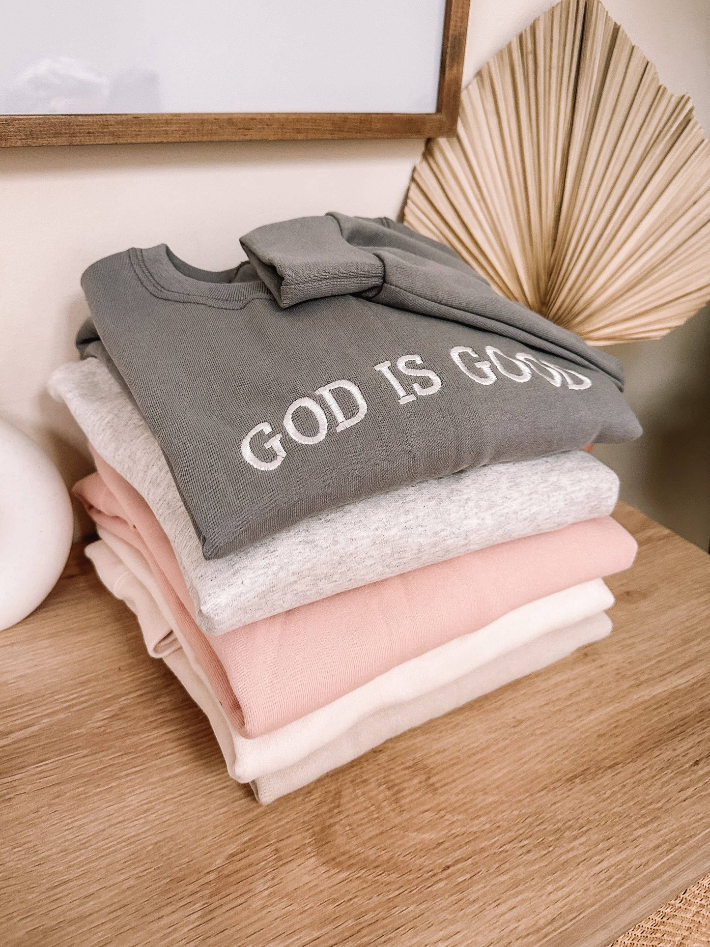 Embroidered GOD IS GOOD Sweatshirt Dusty Pink