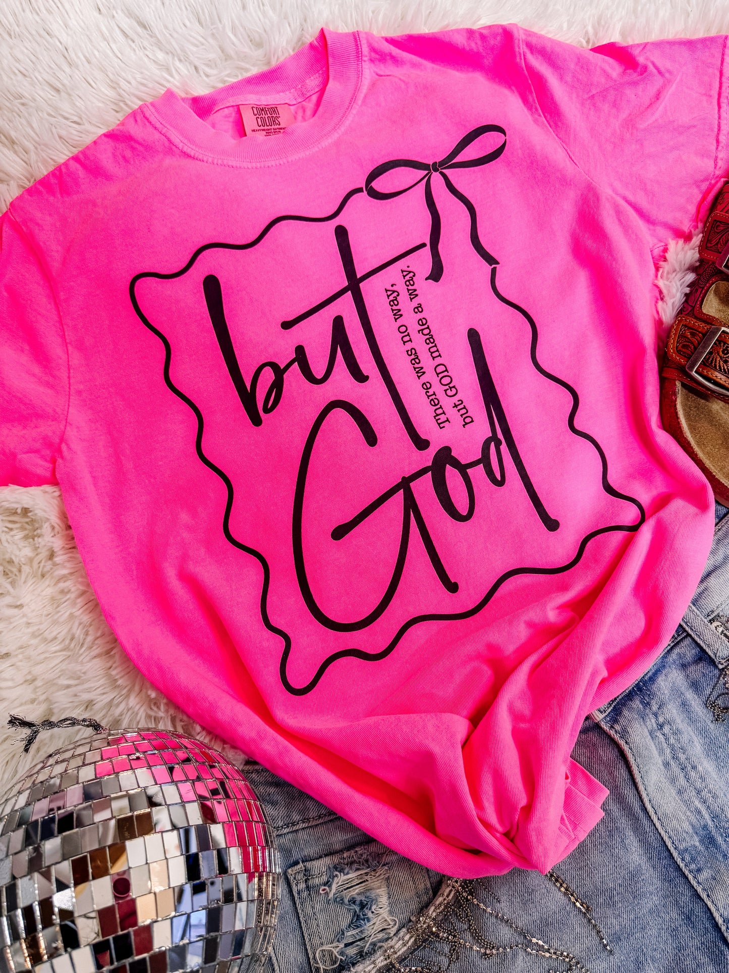 But God Neon Pink Faith Graphic Tee Comfort Colors