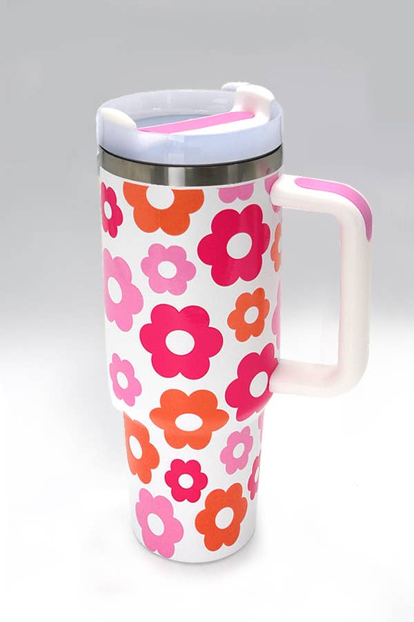 40oz STAINLESS STEEL TUMBLER: BOW CHECKER FUCHSIA