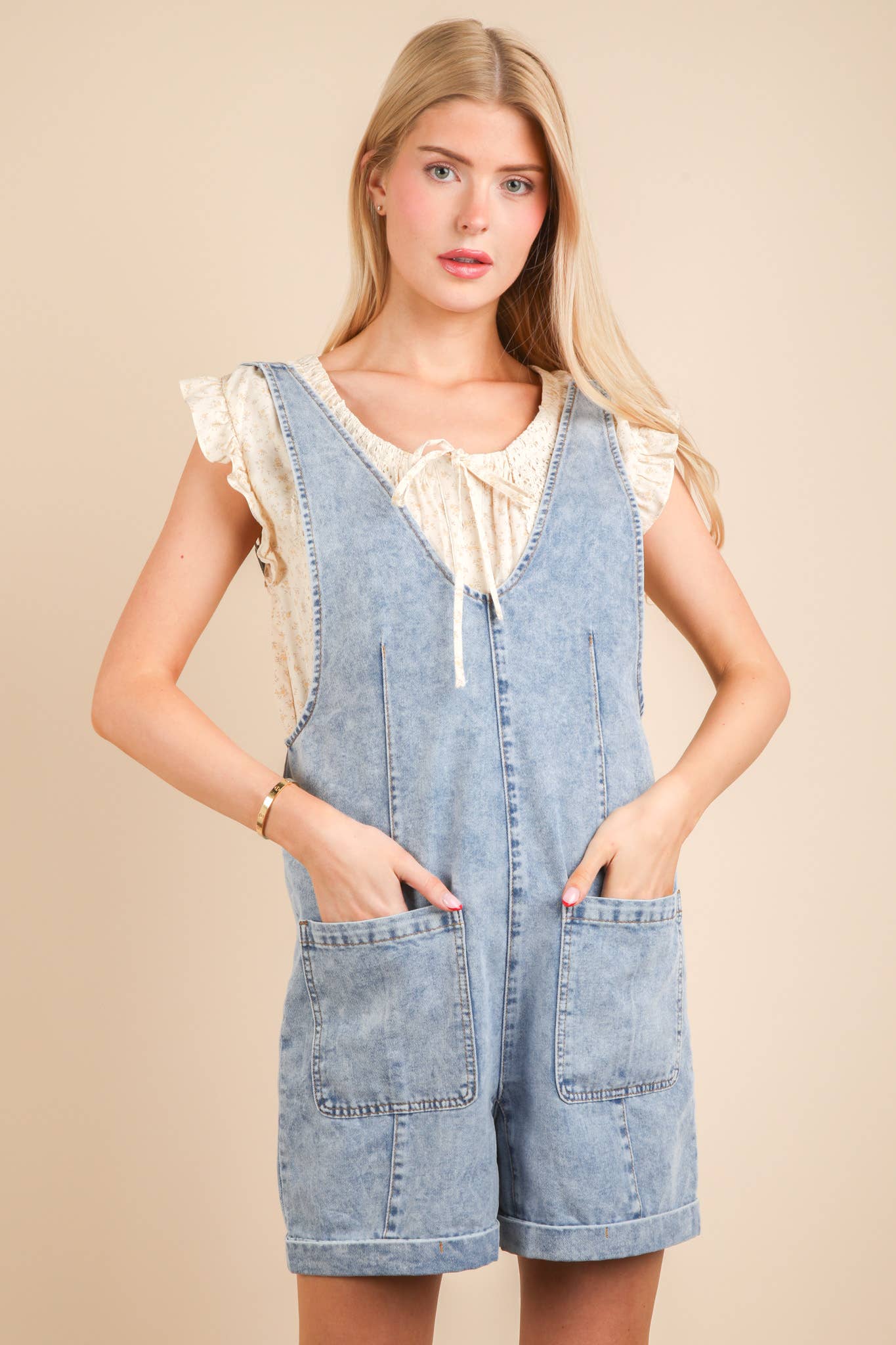 Washed Denim Romper