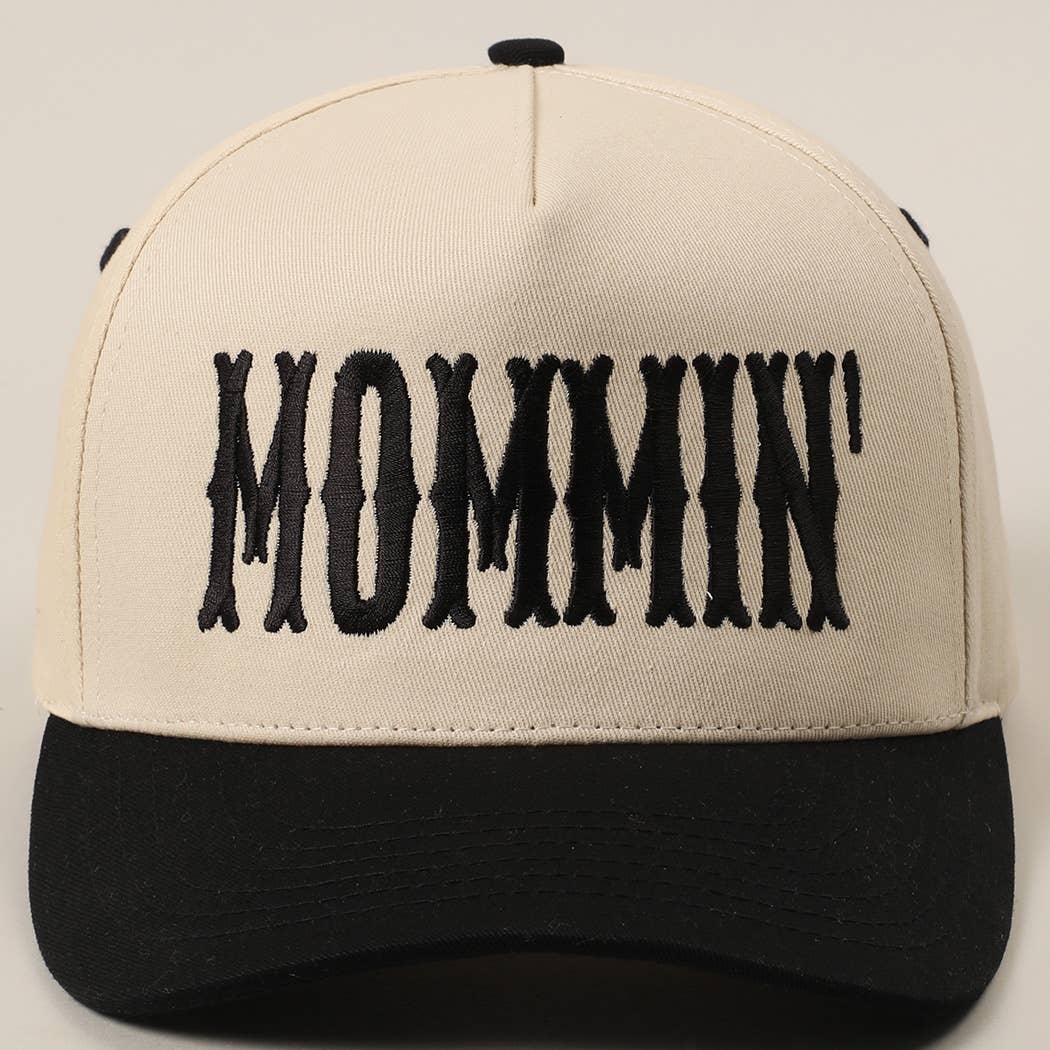 MOMMIN' Letter Embroidery Two-Tone Trucker Hat: Black