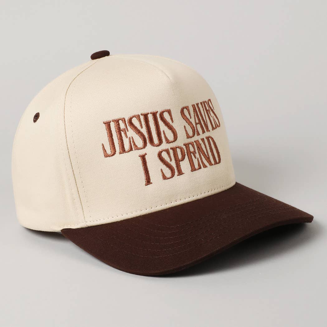 JESUS SAVES I SPEND Embroidery Trucker Hat: HOT PINK