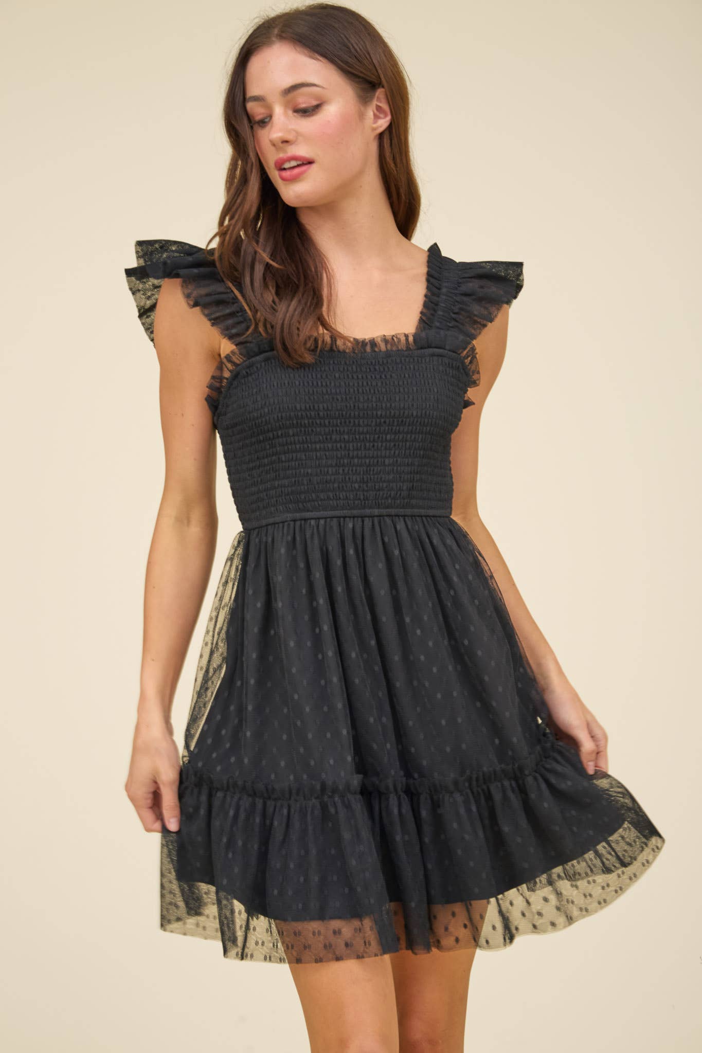 RUFFLE MINI DRESS WHITE