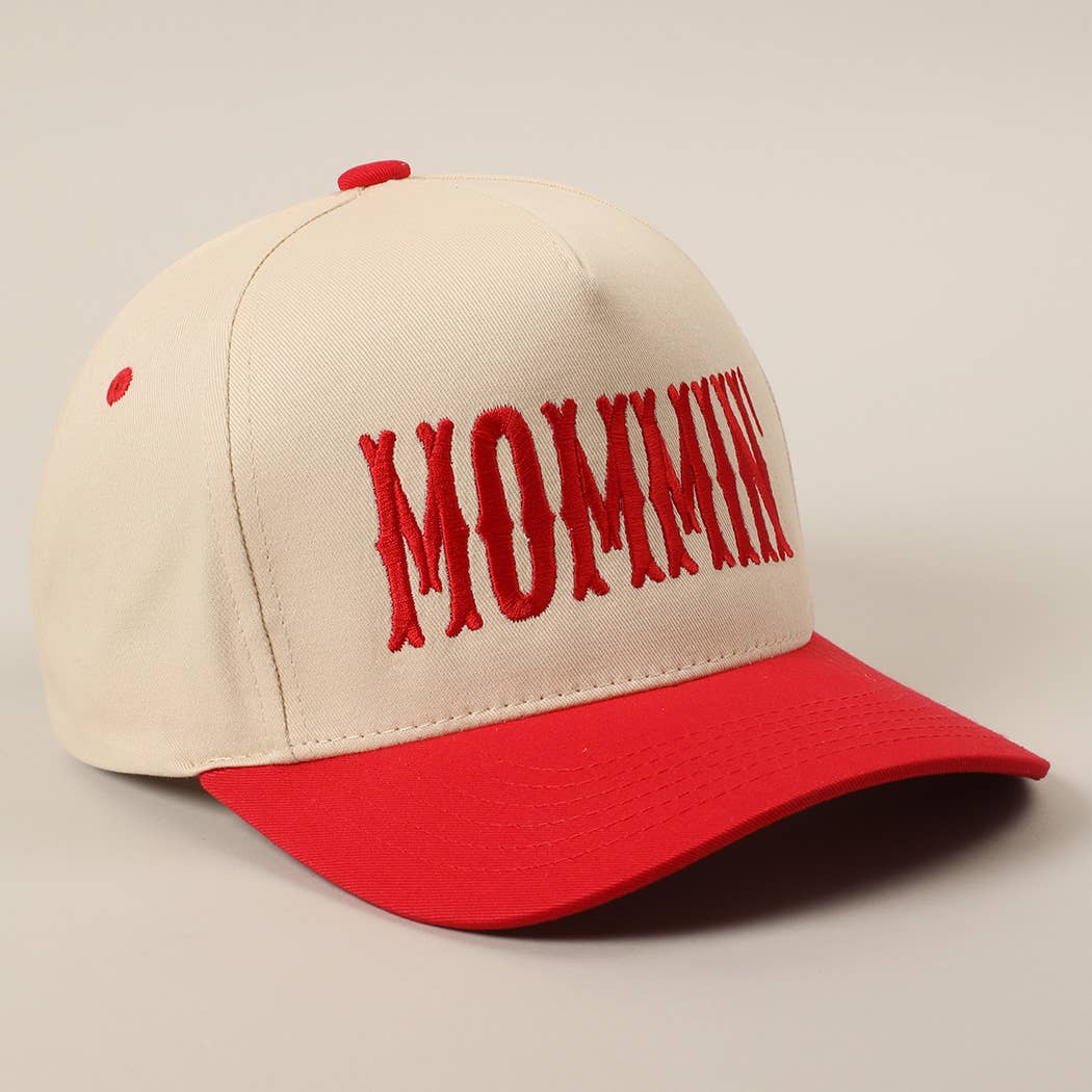 MOMMIN' Letter Embroidery Two-Tone Trucker Hat: Black