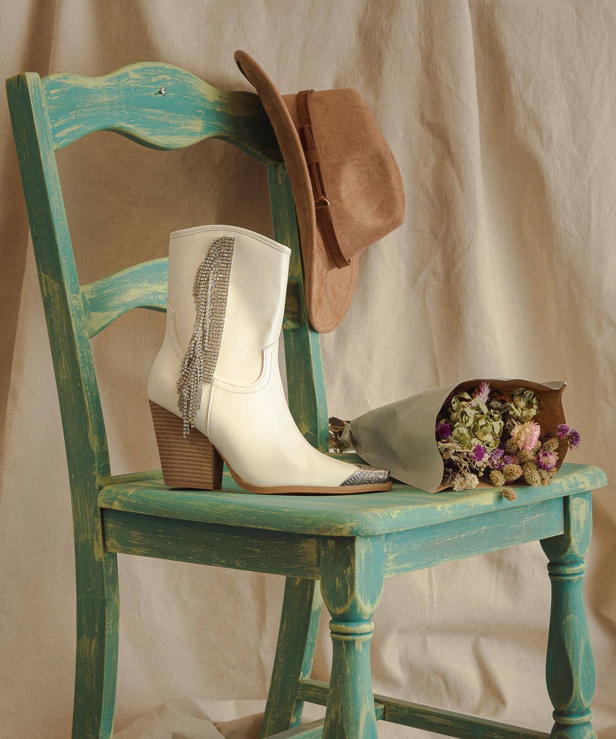 Rhinestone Fringe Cowboy Boot White