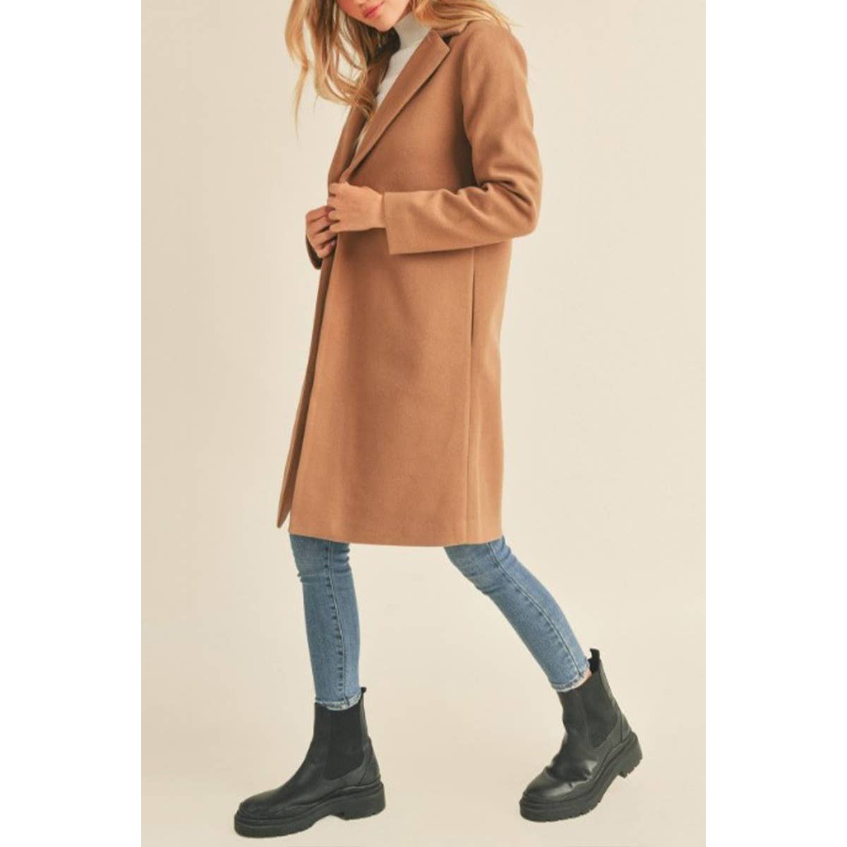 FAUX WOOL LONG COAT BLACK