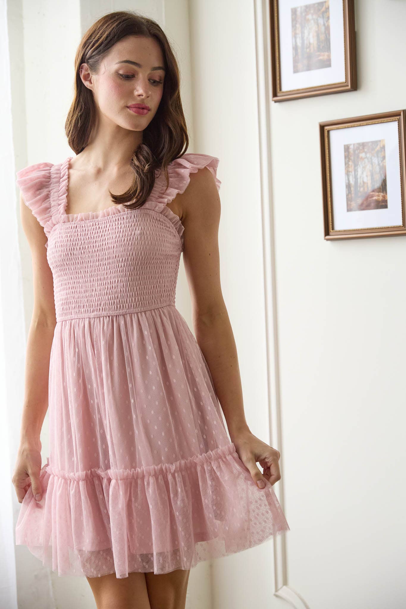 RUFFLE MINI DRESS WHITE