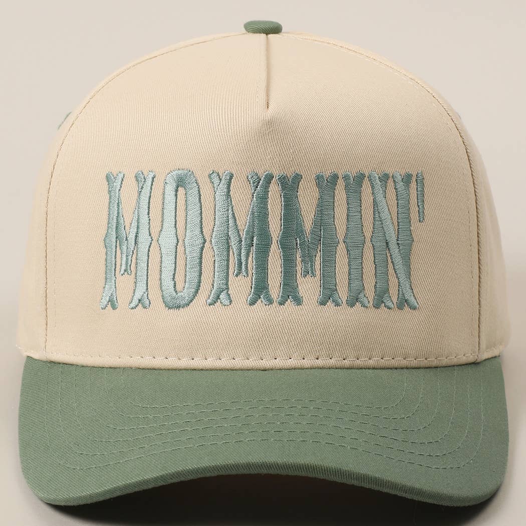 MOMMIN' Letter Embroidery Two-Tone Trucker Hat: Black
