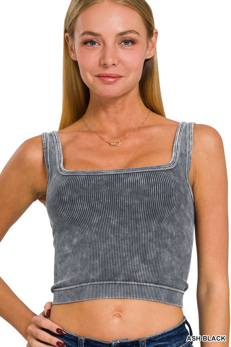 Washed Ribbed Cropped Tank Fuschia