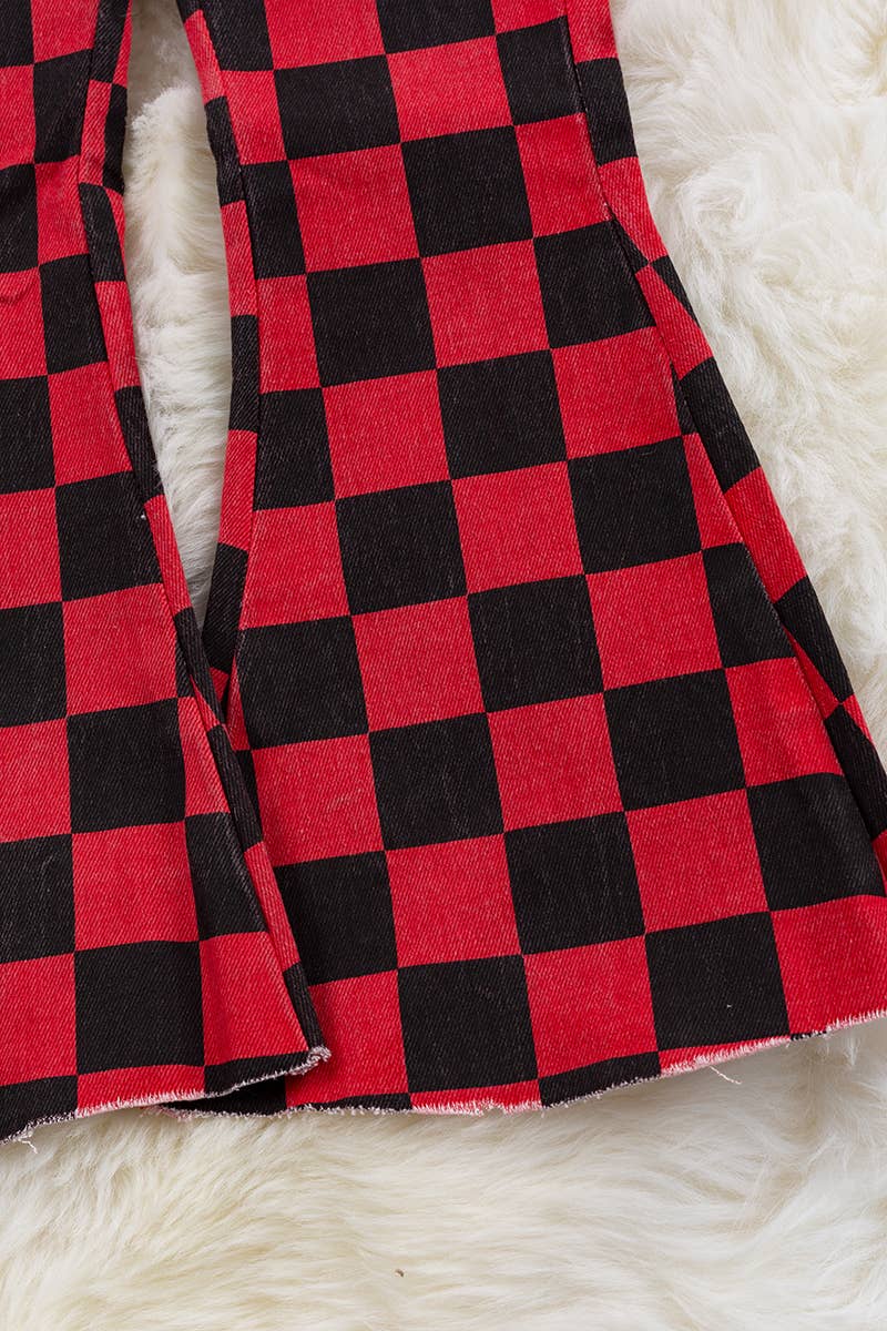 Girls RED & BLACK CHECKER DENIM PANTS