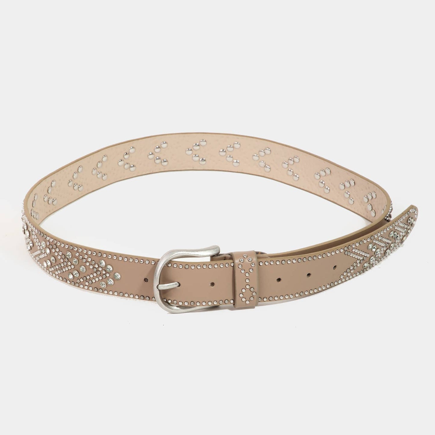 Rhinestone Metallic Studded Belt White