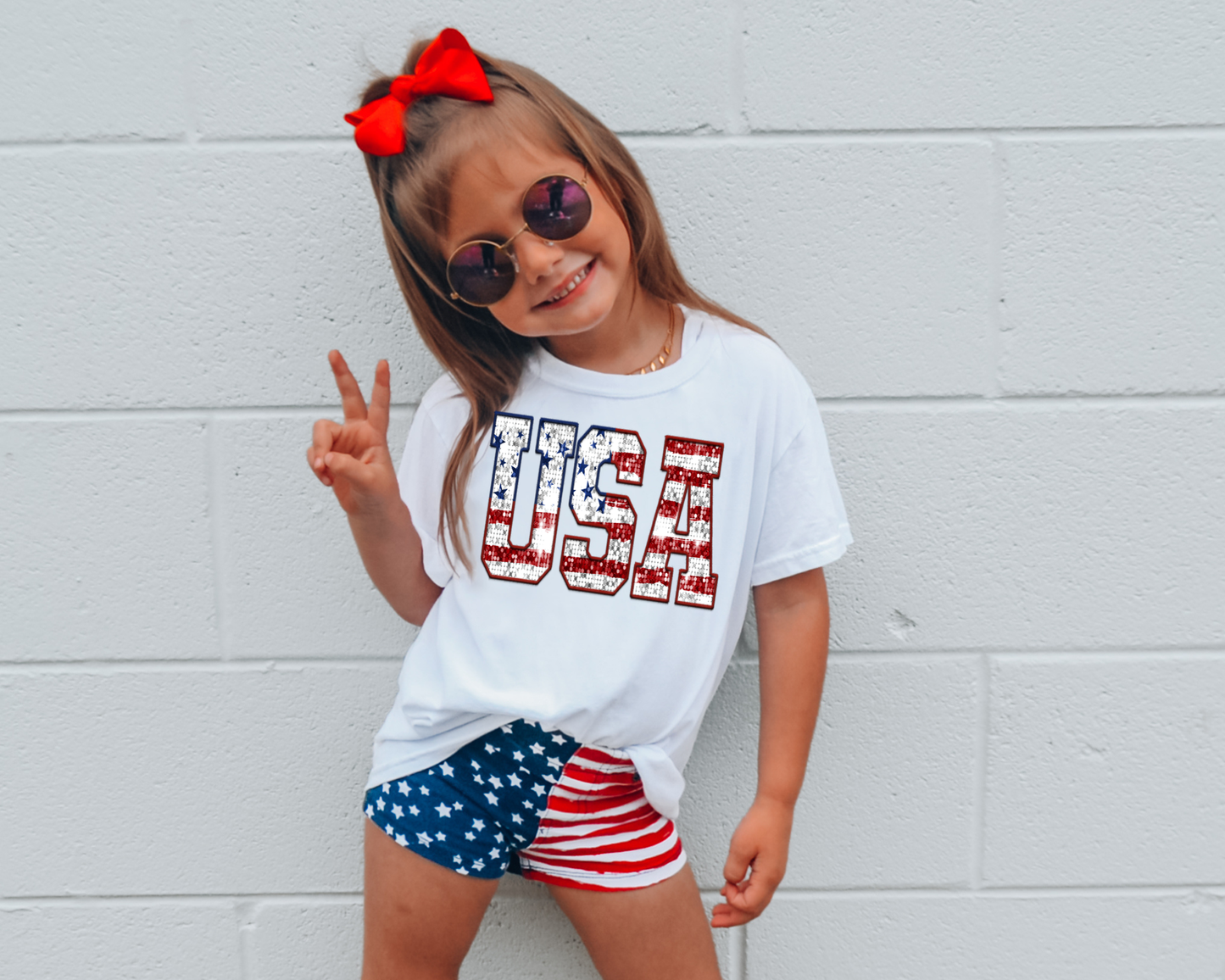 Faux Glitter USA Kids Tee