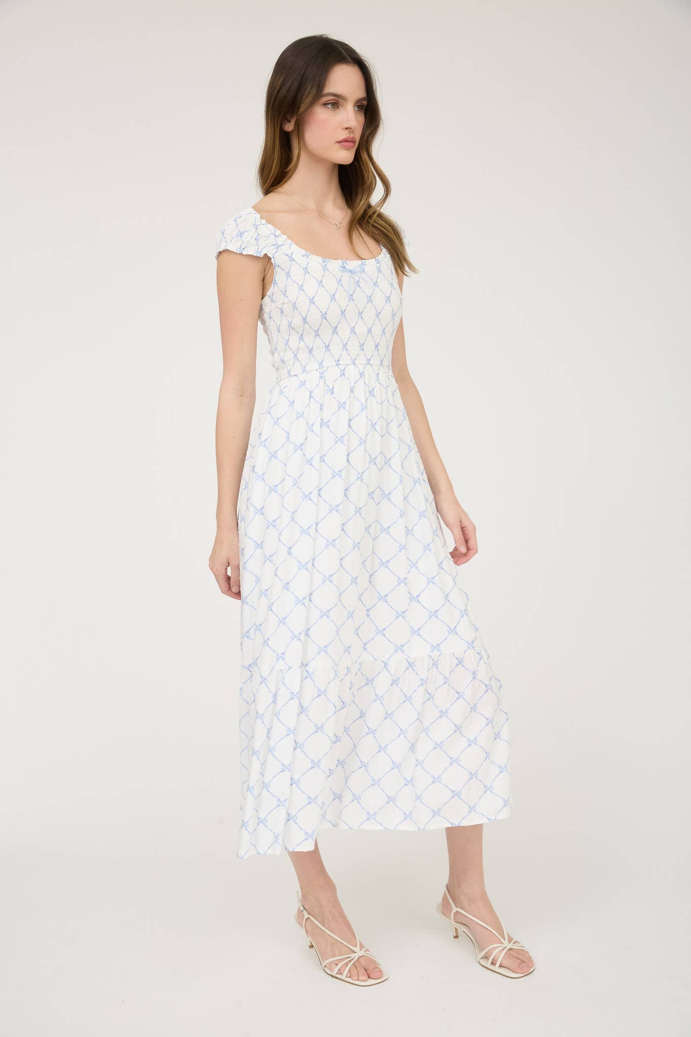 BOW PATTERN DRESS BLUE