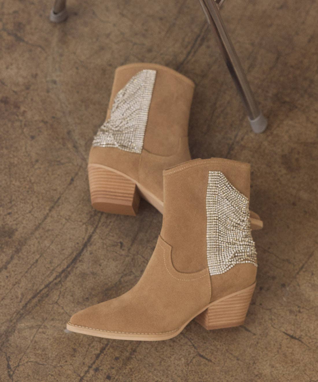 Rhinestone Fringe Cowboy Boot Khaki