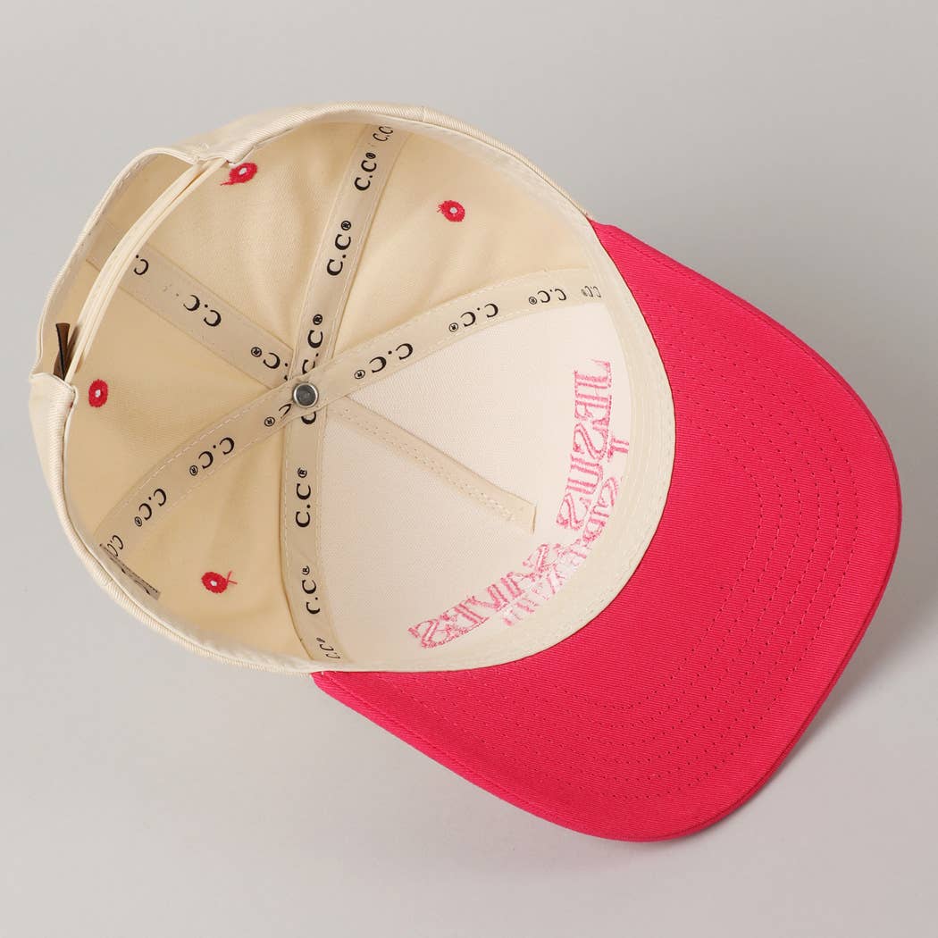 JESUS SAVES I SPEND Embroidery Trucker Hat: HOT PINK