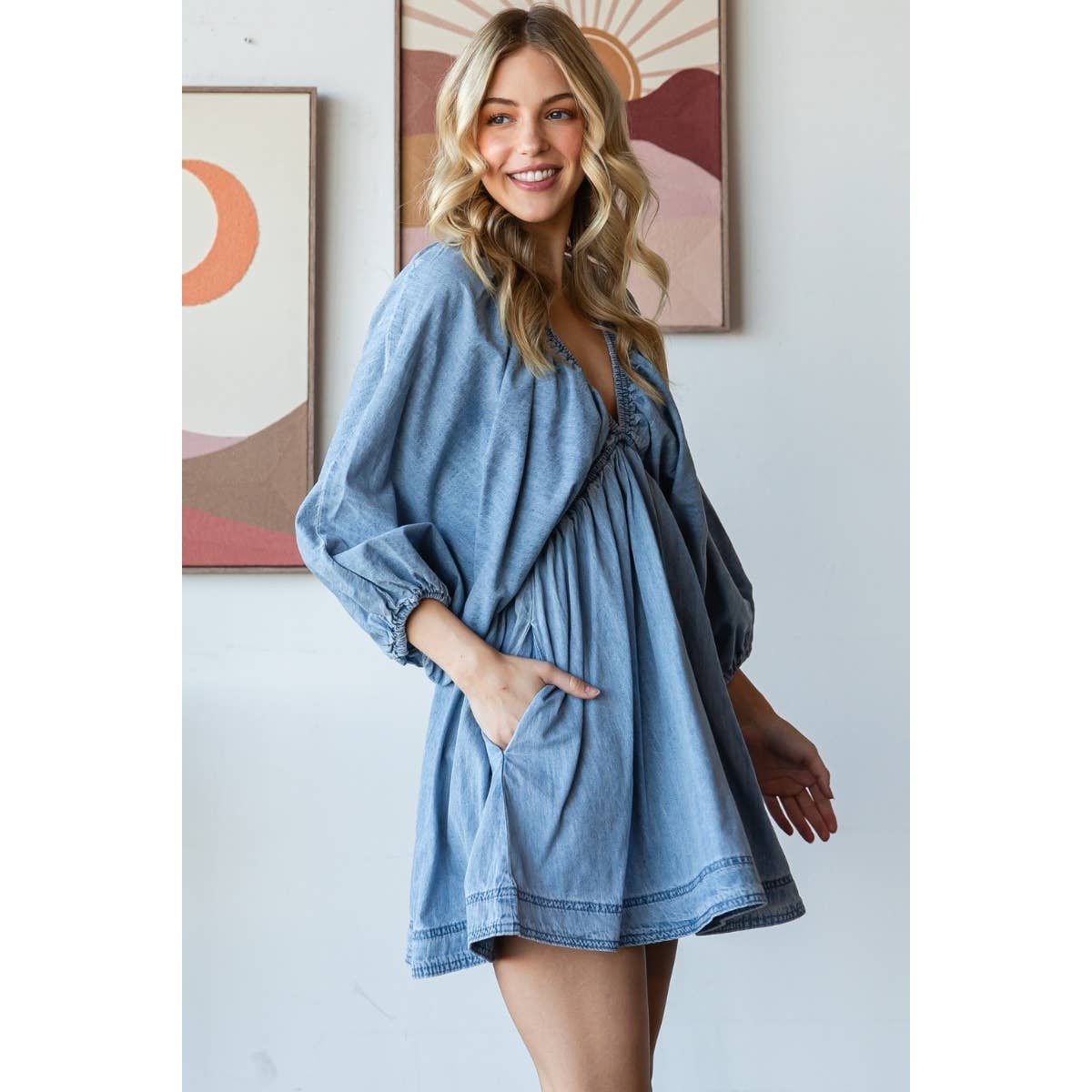 V-neck Denim Dress