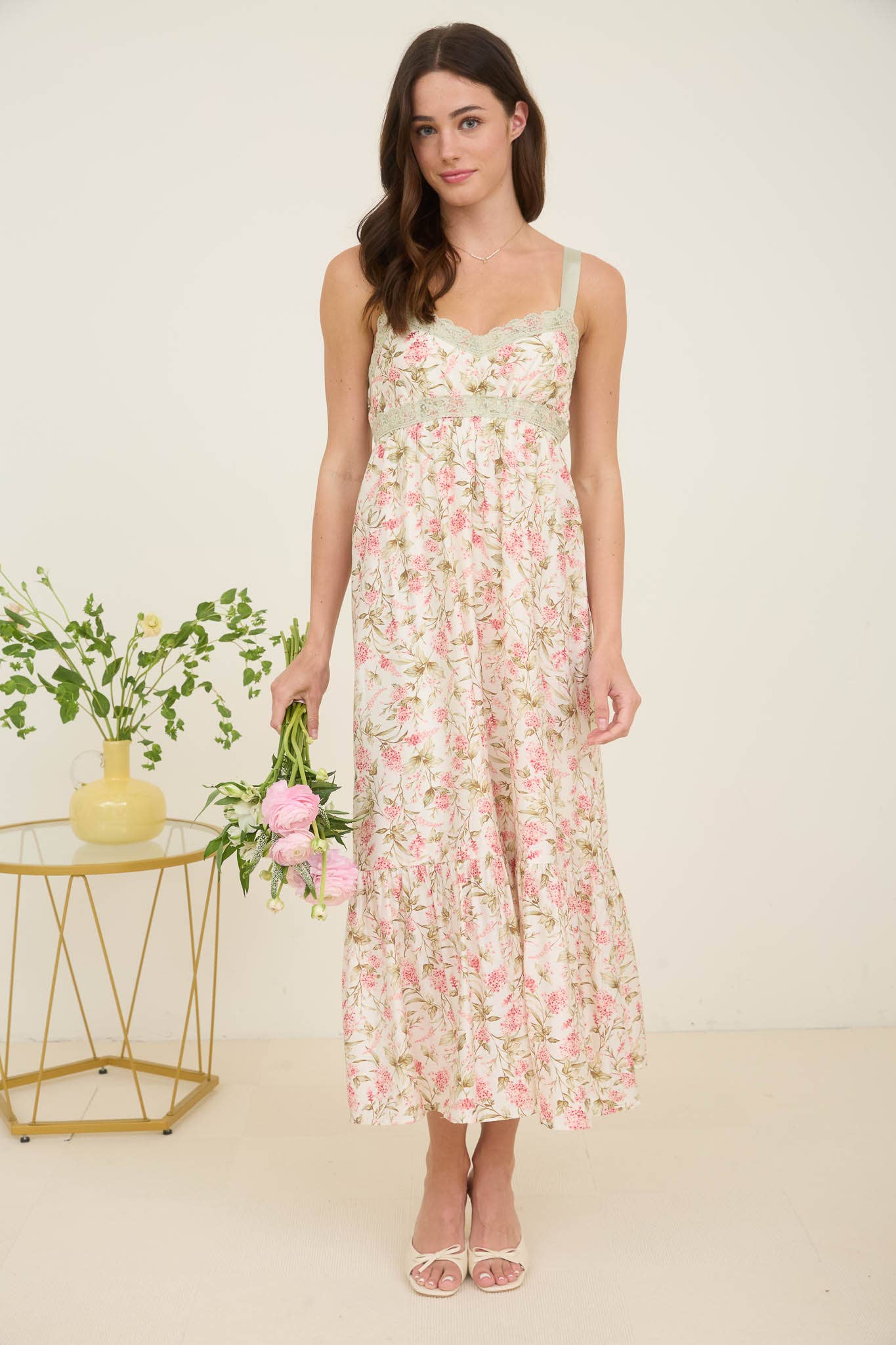 FLORAL LACE TRIM DRESS: BLACK MULTI