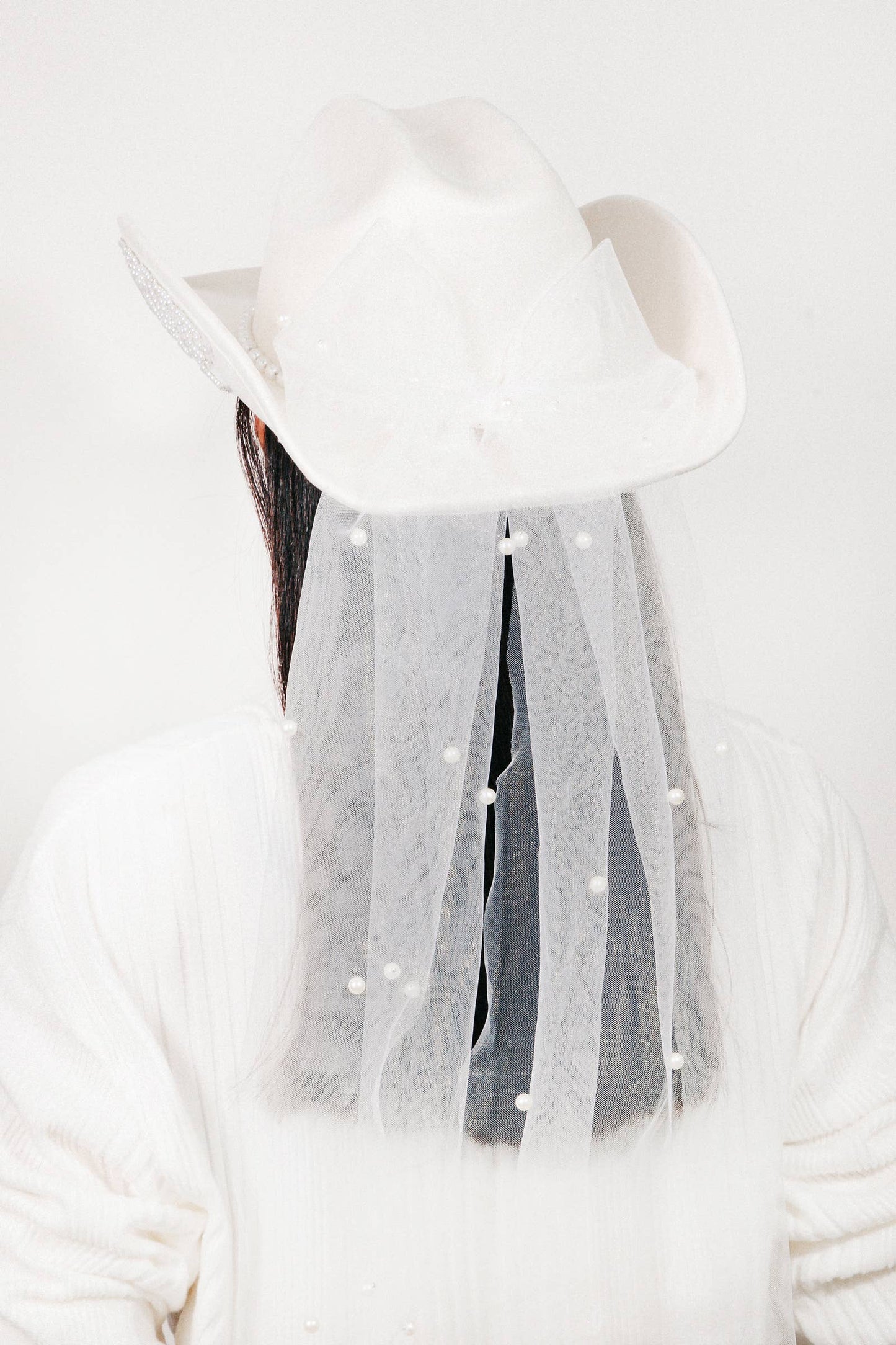 Bride Veil Cowboy Hat Ivory