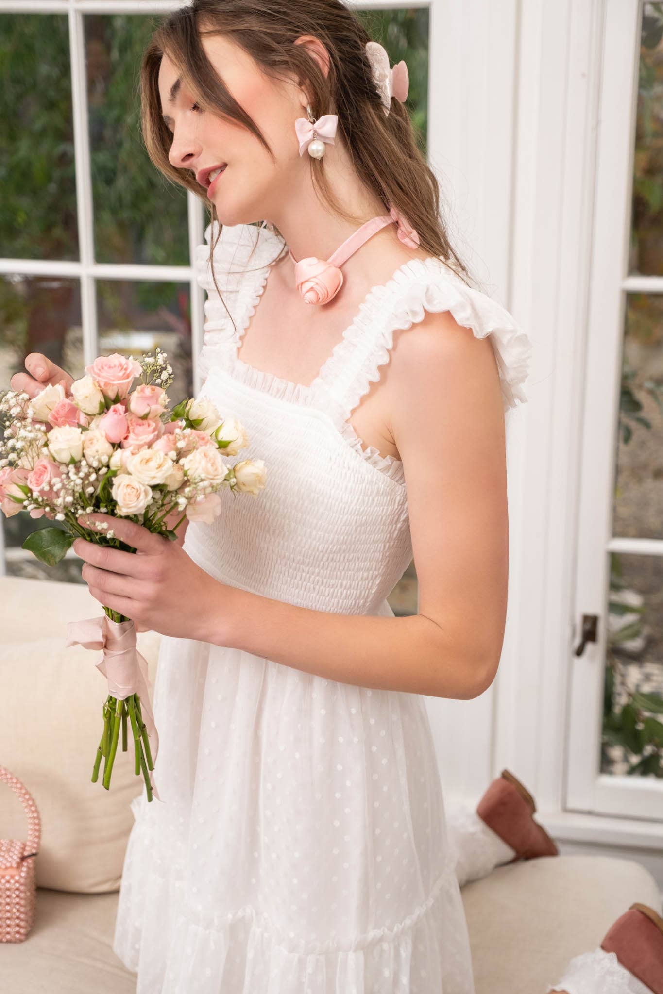 RUFFLE MINI DRESS WHITE