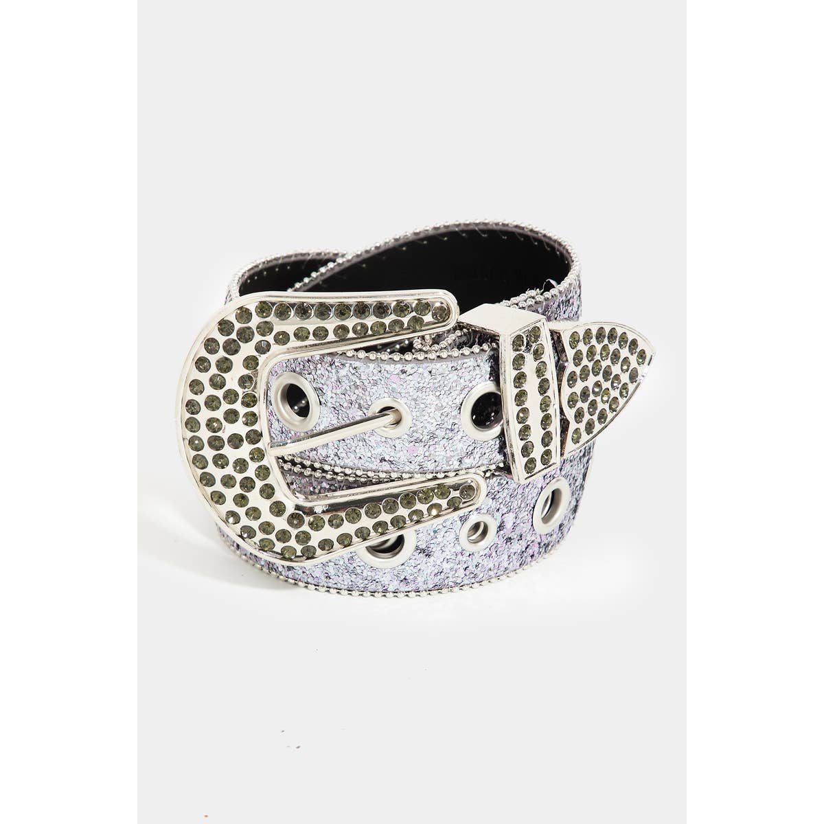 Glitter Grommet Rhinestone Studded Belt Silver