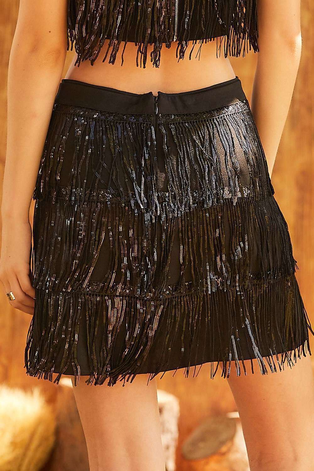 Sequin Fringe Skirt Pink