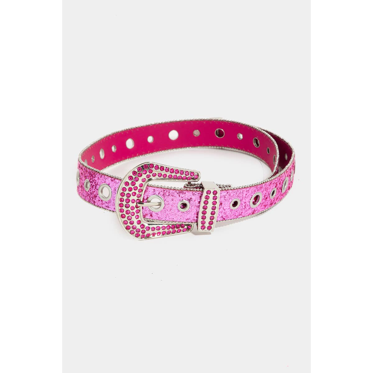 Glitter Grommet Rhinestone Studded Belt Silver