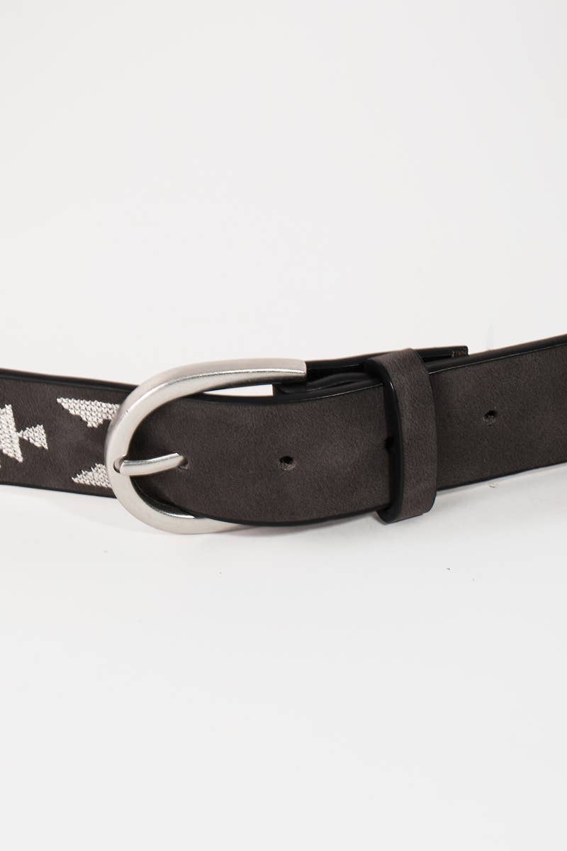 Western Boho Embroidered Pattern Belt Black