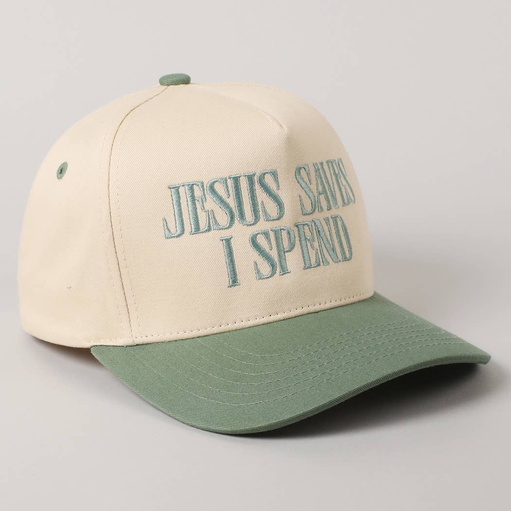 JESUS SAVES I SPEND Embroidery Trucker Hat: HOT PINK