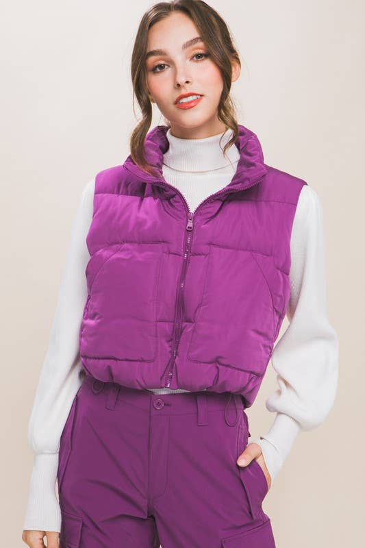 Puffer Vest With Pockets- Brown