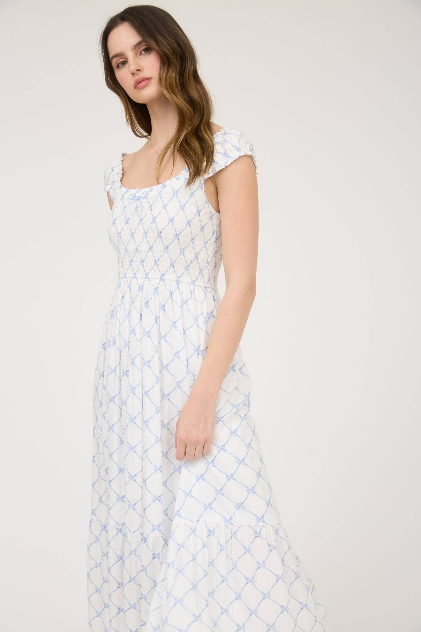 BOW PATTERN DRESS BLUE