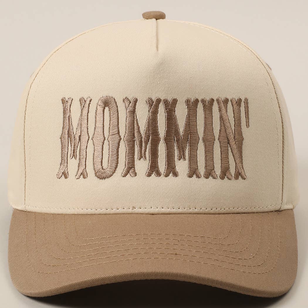 MOMMIN' Letter Embroidery Two-Tone Trucker Hat: Black