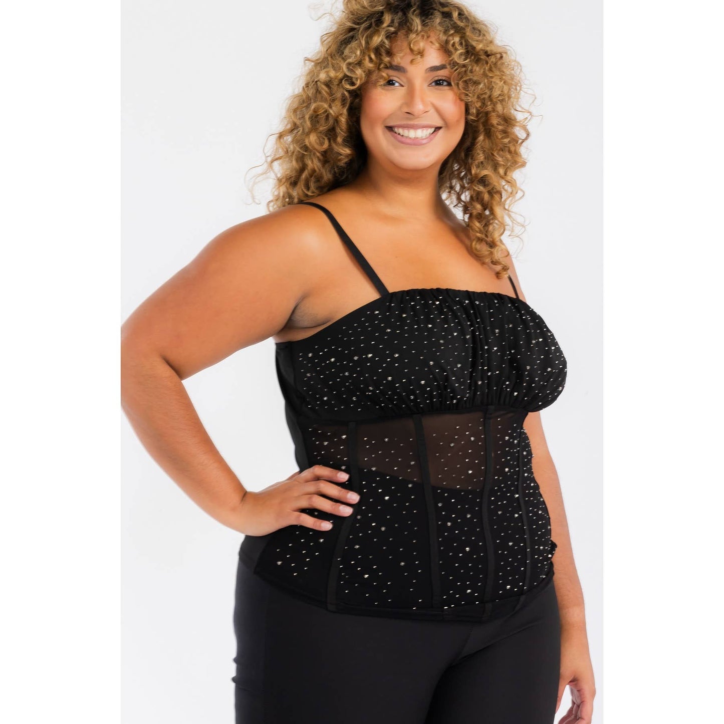 Rhinestone Mesh Corset Top