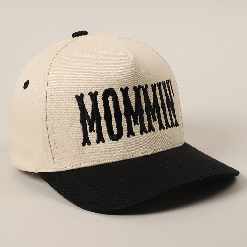 MOMMIN' Letter Embroidery Two-Tone Trucker Hat: Black
