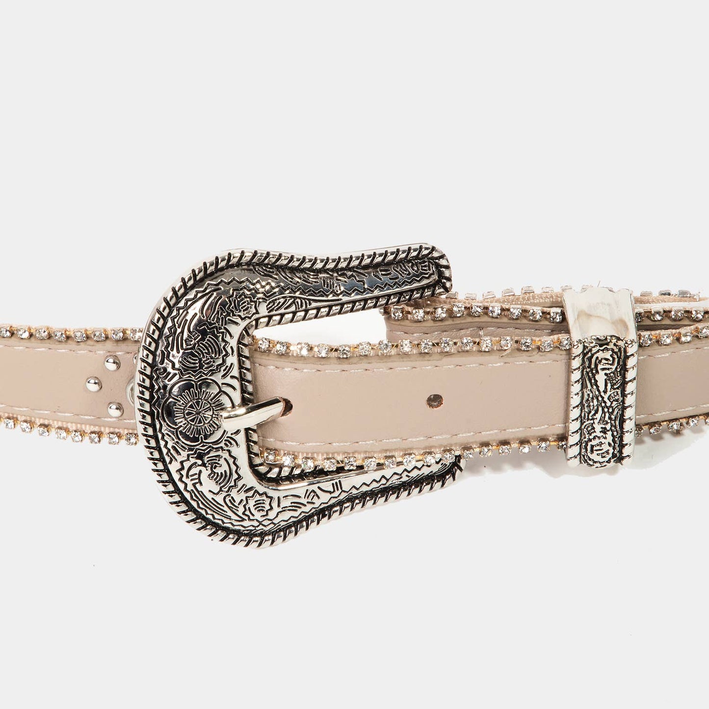 Rhinestone Studs Thin Faux Leather Belt