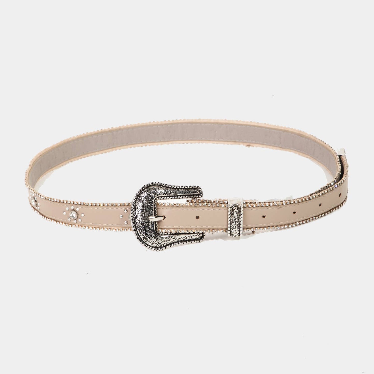 Rhinestone Studs Thin Faux Leather Belt