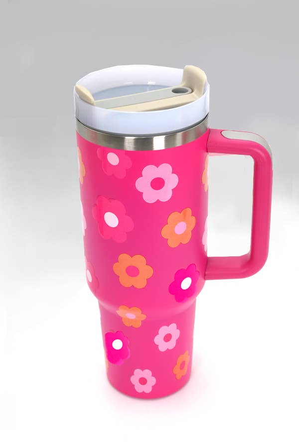 40oz STAINLESS STEEL TUMBLER: SMILEY FUCHSIA