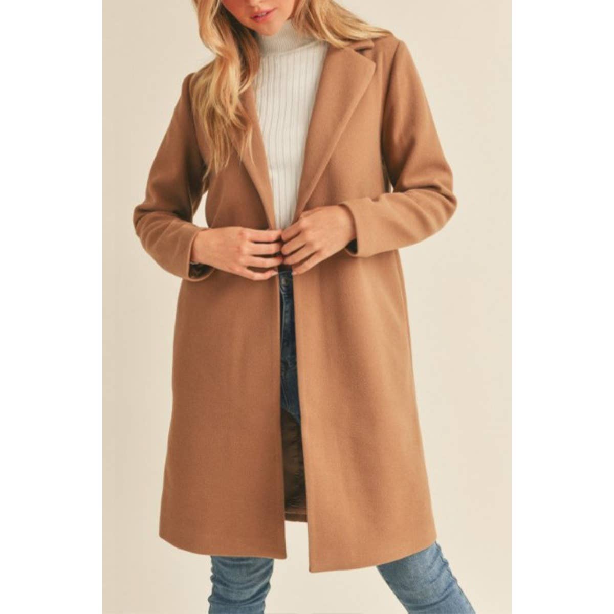 FAUX WOOL LONG COAT BLACK
