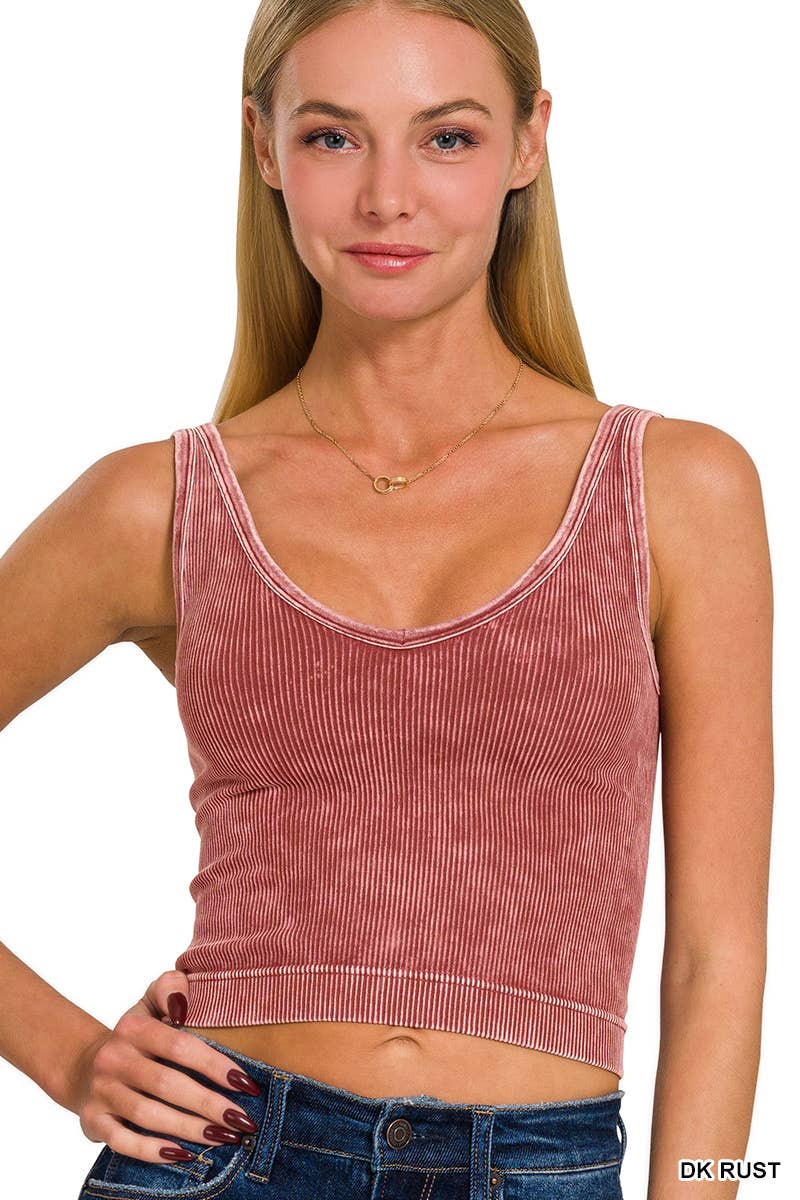 Washed Ribbed Cropped Tank Fuschia