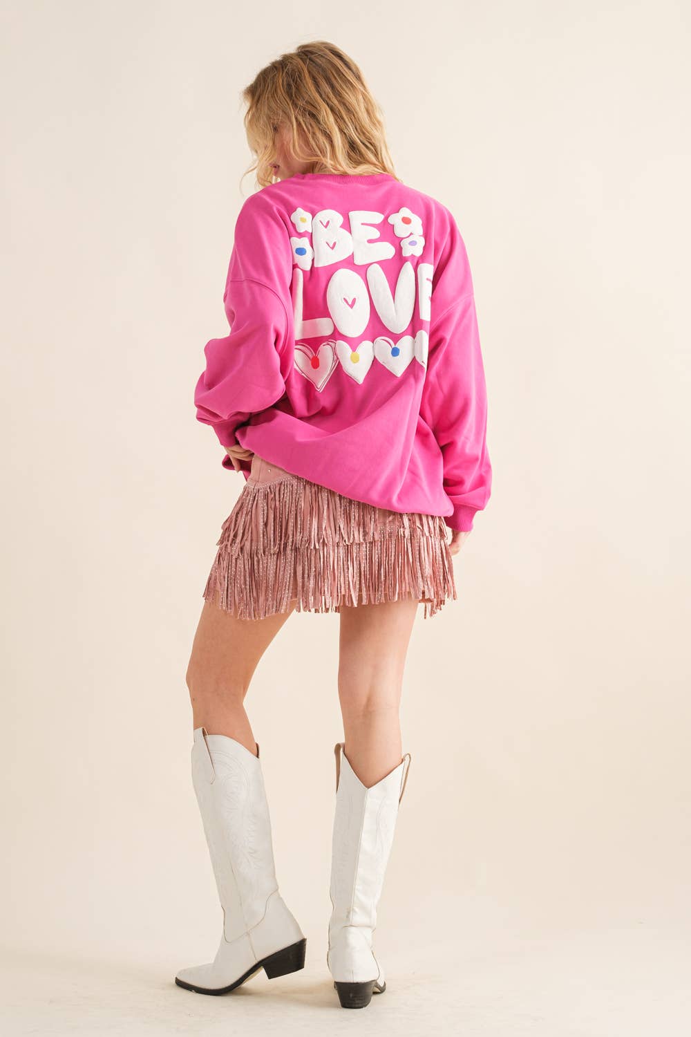 Suede Star Studded Fringe Skirt Tan