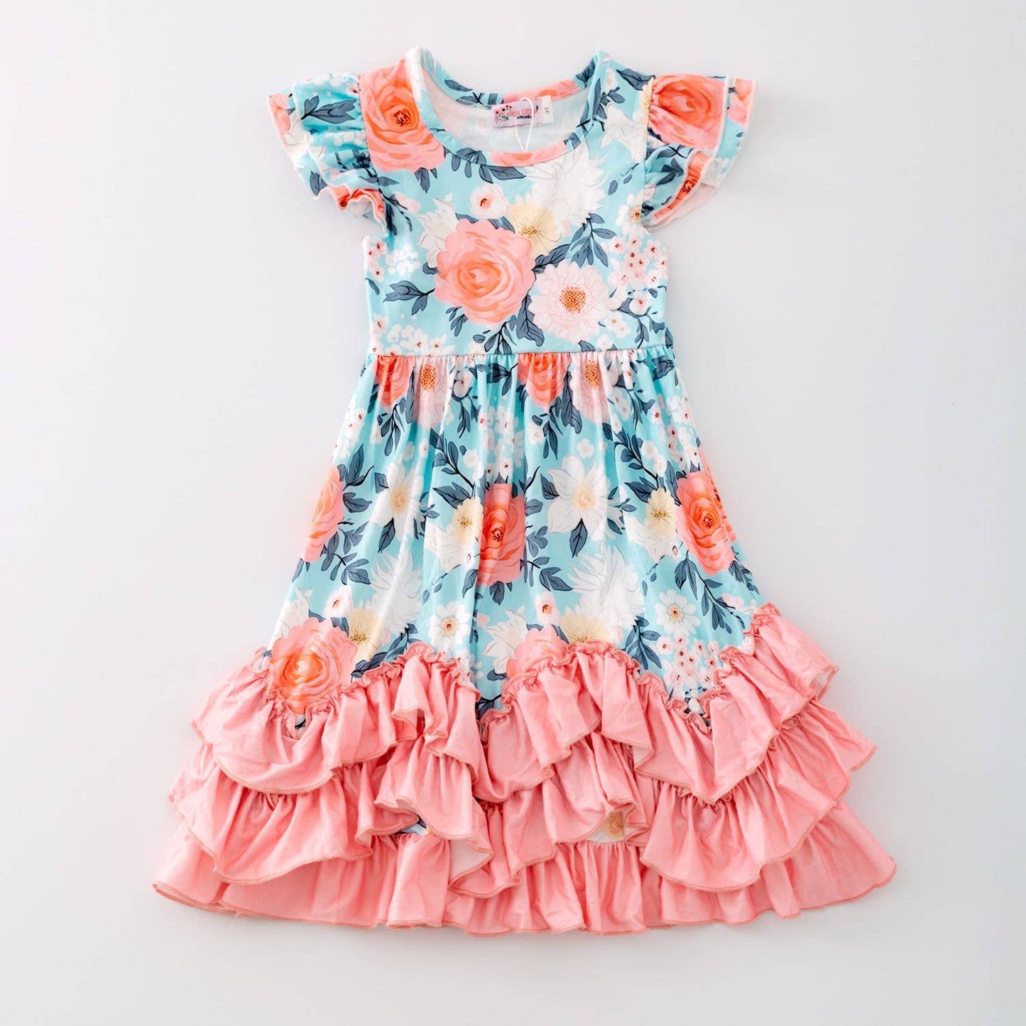 Aqua Peachy Petals Maxi Girls Dress
