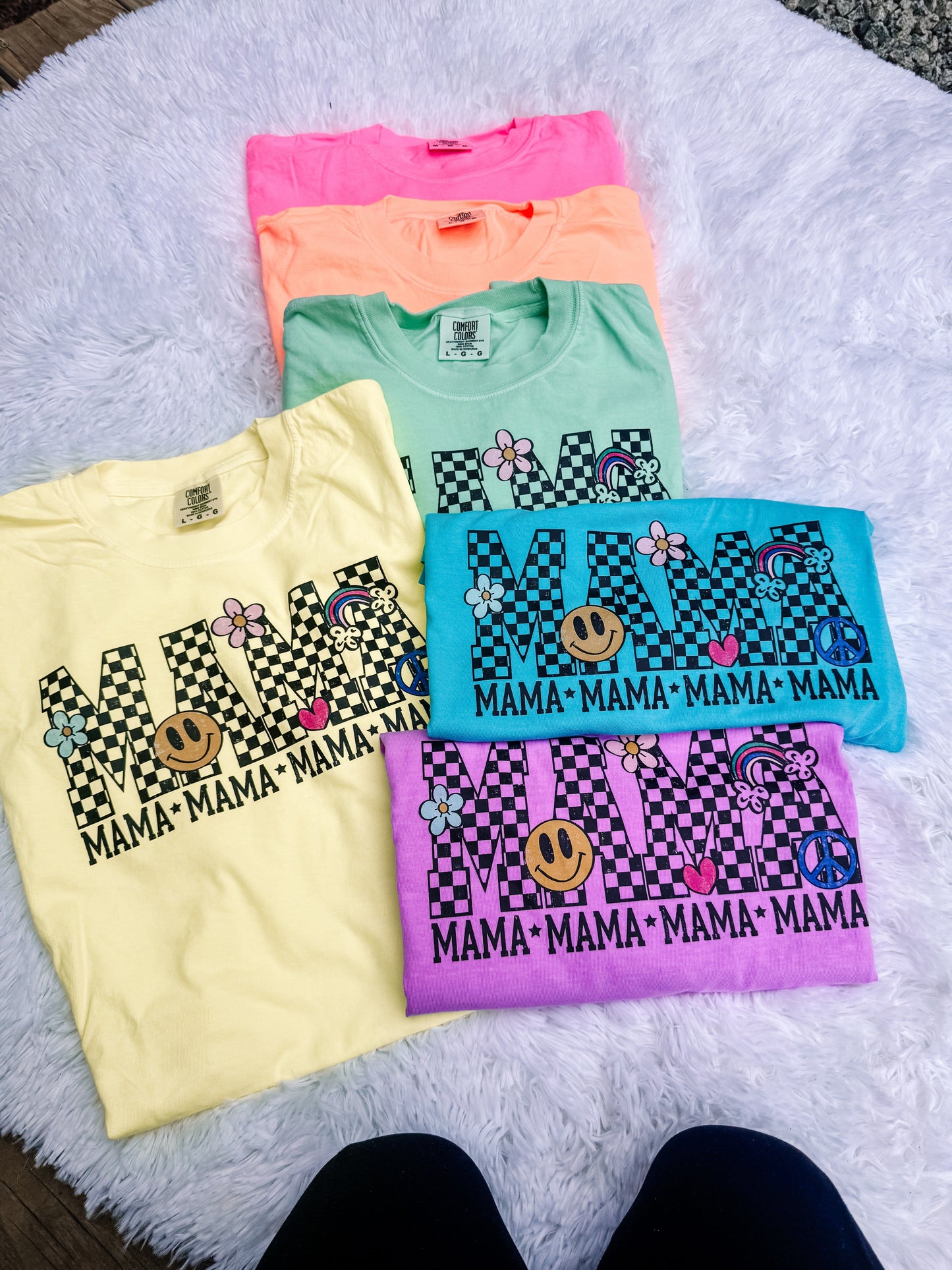 Neon Checkered Mama Collection Comfort Colors Graphic Tee