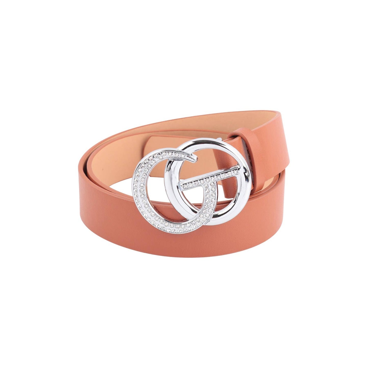 RHINESTONE BUCKLE LEATHER BELT BROWN