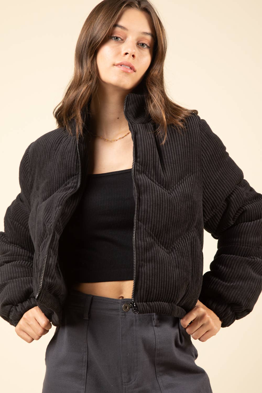 Corduroy Puffer Black