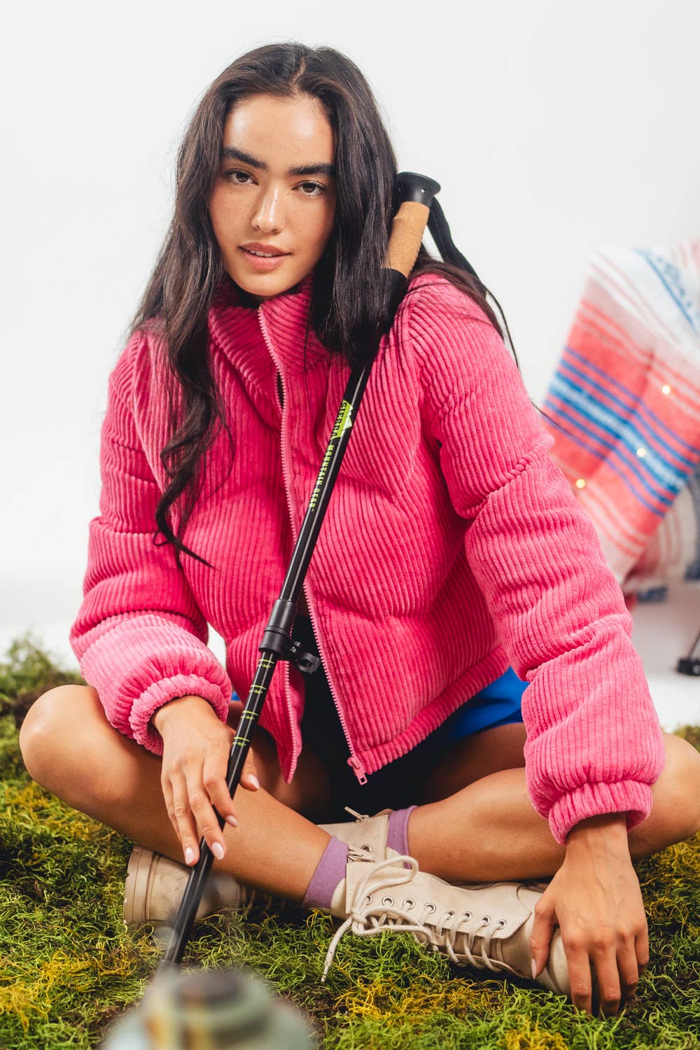 Corduroy Pink Puffer Jacket