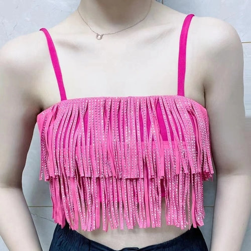 New High Waist Rhinestone Fringe Skirt