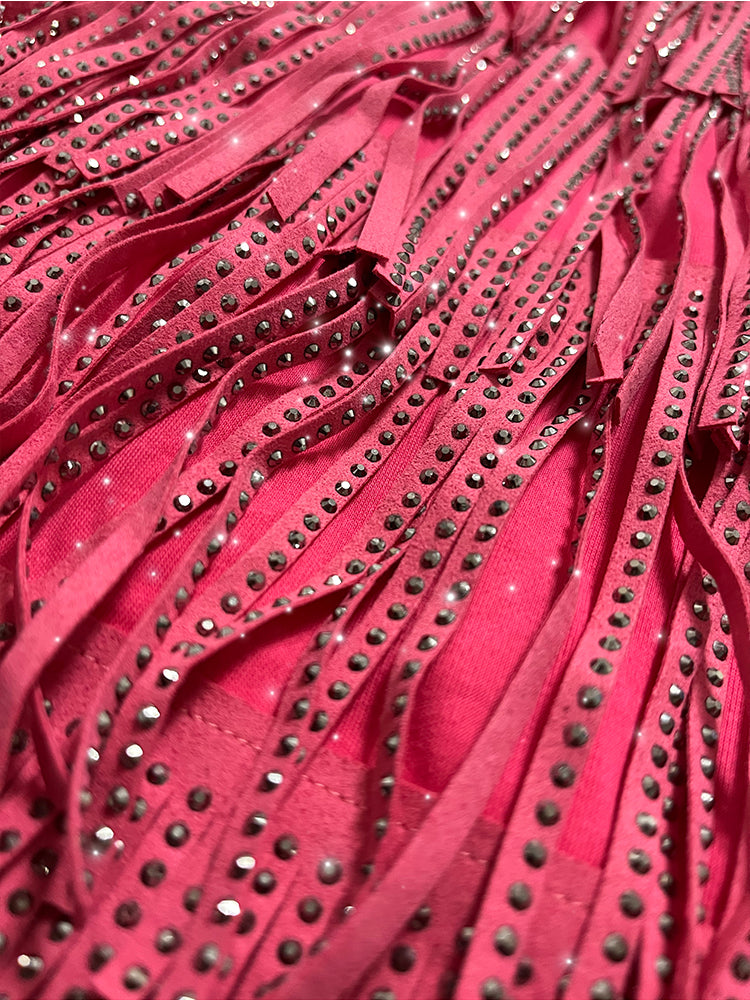 New High Waist Rhinestone Fringe Skirt