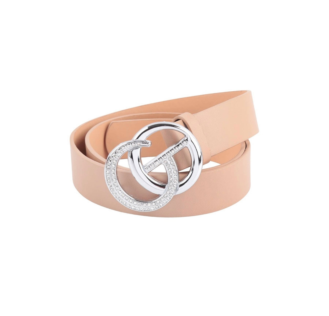 RHINESTONE BUCKLE LEATHER BELT KHAKI